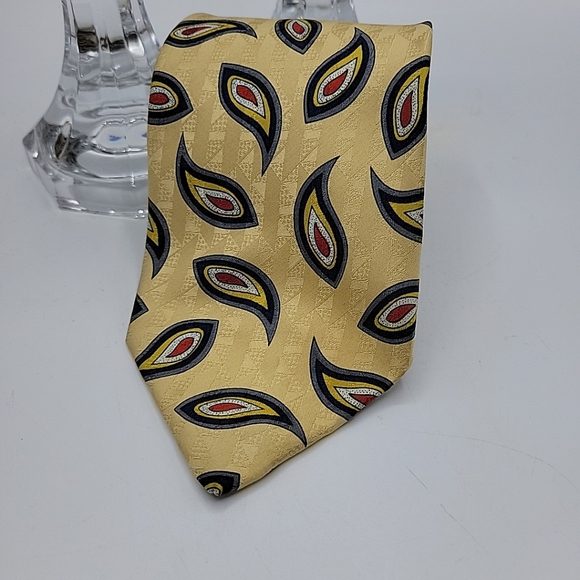 TALBOTT STUDIO Oxford Shop HAND SEWN SILK TIE Yellow Blue Red White Jacquard - Picture 1 of 8